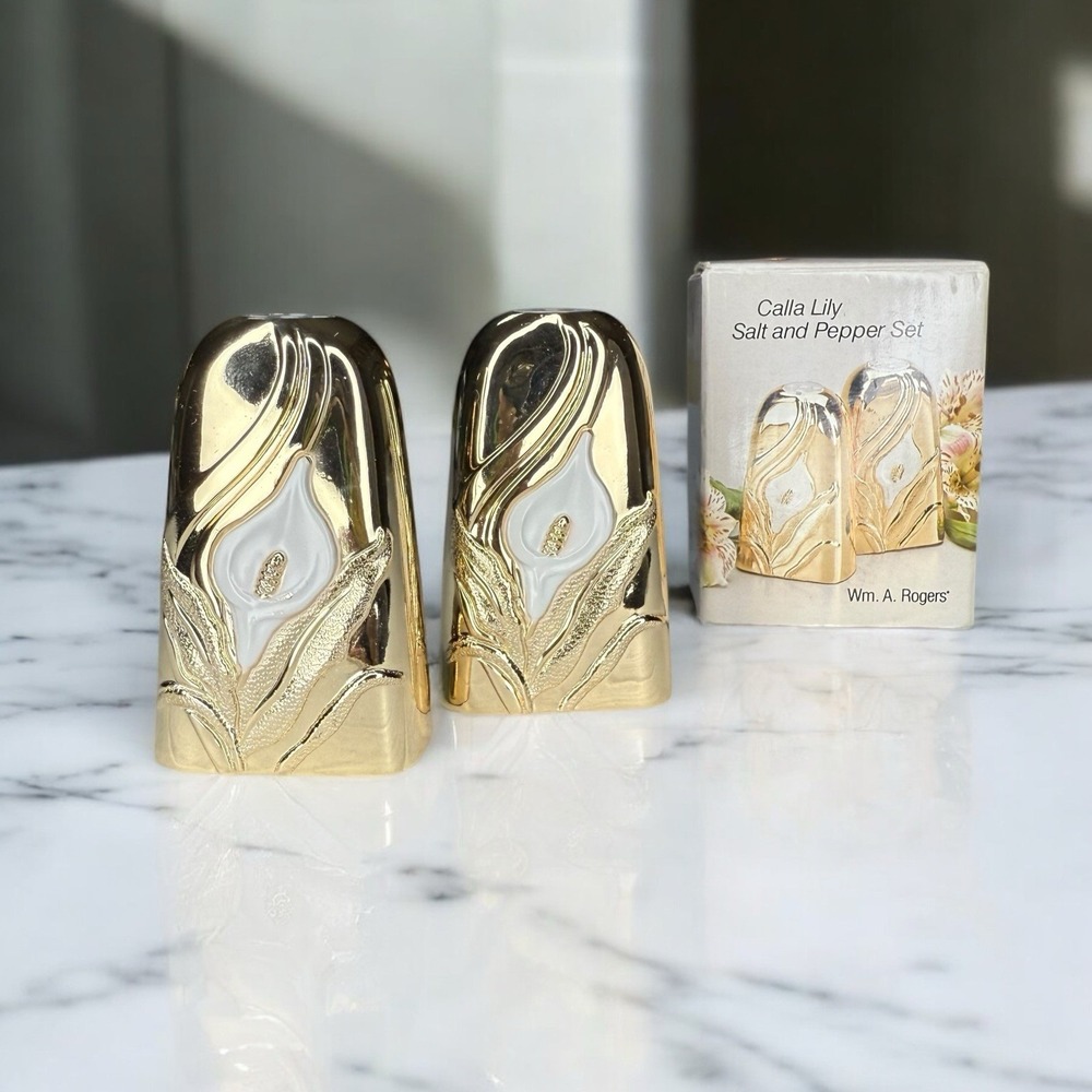 Vintage WM. A Rogers Oneida Calla‎ Lily Salt & Pepper Shakers Anti Tarnish Heavy